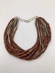 Bauxite Beads Necklace with Silver Tubular Tuareg Beads from Mali